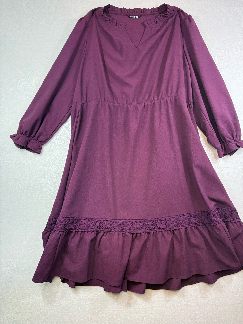 BloomChic Plus-Size Long Sleeve Purple Tiered Midi Dress long sleeve - Picture 3 of 9